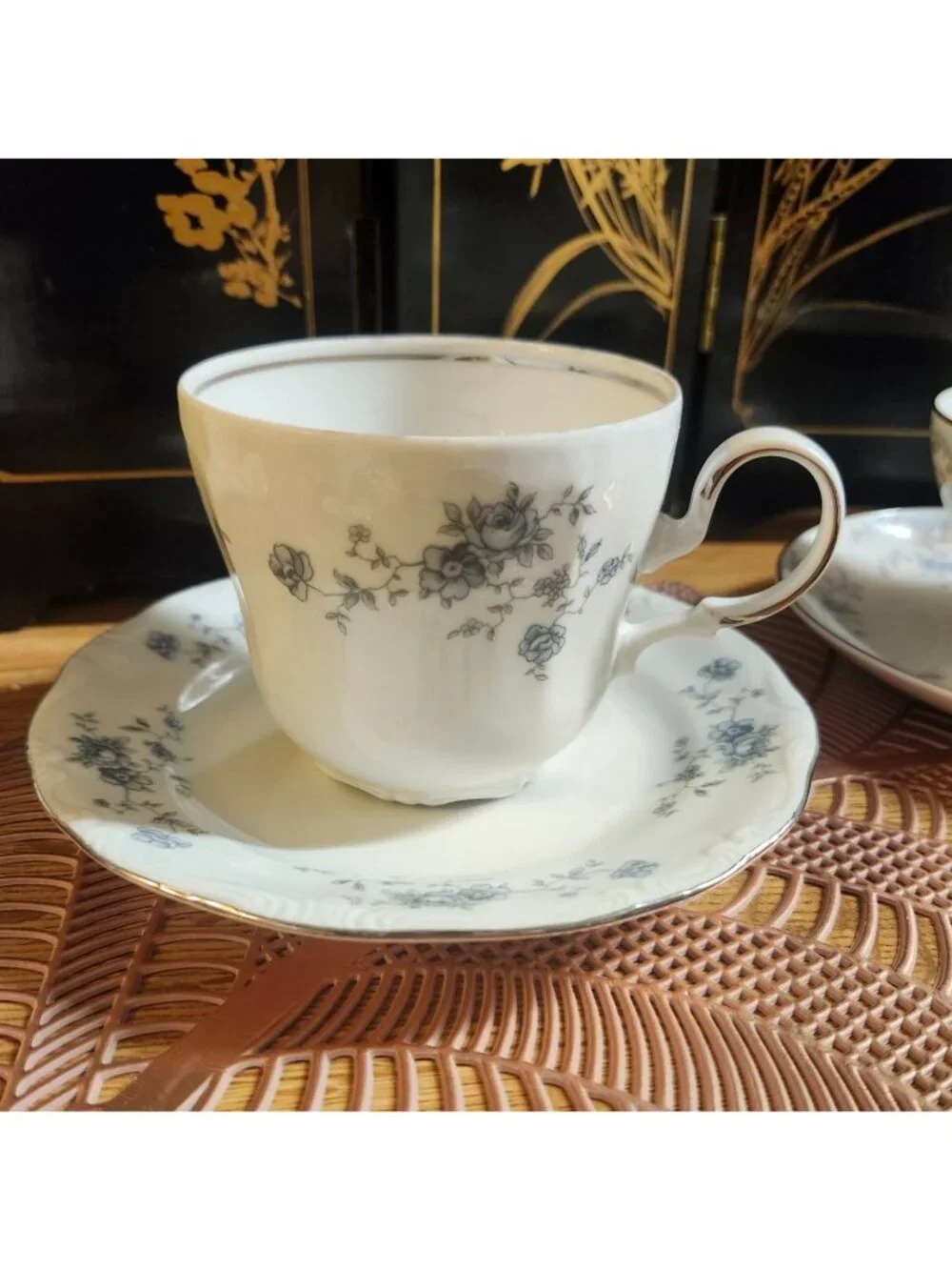 Mismatched China Tea Cups & Saucers Blues 5 Sets Floral Porcelain